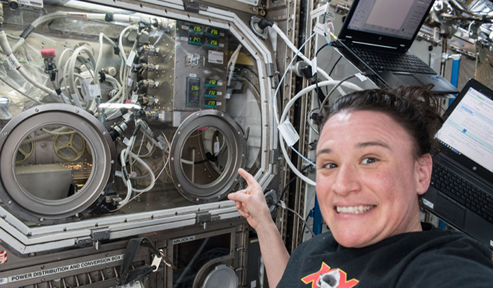 NASA astronaut Serena Aun Chancellor working on Cemsicas investigation onboard the ISS.