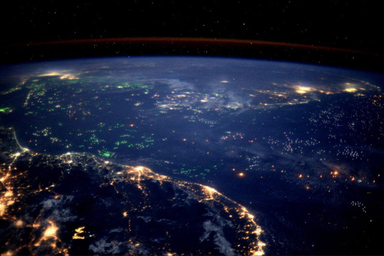 A sea of green fishing boats lights up the night. Astronaut Tim Peake, ISS Expedition 46 47. South China Sea.