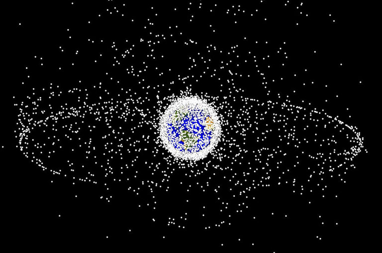 This is a computer generated image of objects in Earth orbit that are currently being tracked. Approximately 95% of the objects in this illustration are orbital debris, i.e., not functional satellites. The dots represent the current location of each item.