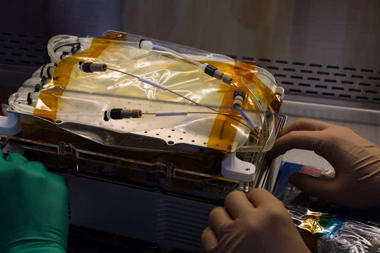 Whats inside a CubeLab? With science already loaded, Space Tango engineers run final checks on all internal systems. This 9U CubeLab, now only missing a cover, will provide everything the science needs to survive in microgravity.
