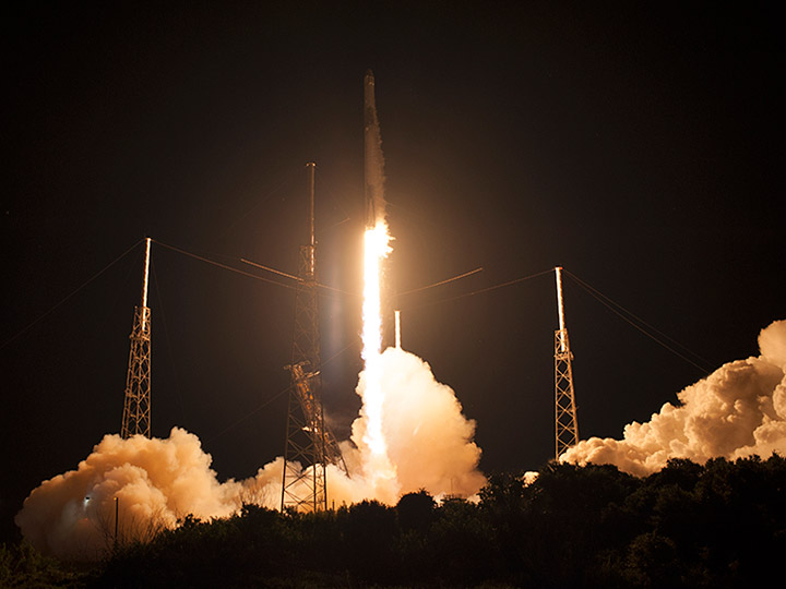 The two stage SpaceX Falcon 9 launch vehicle lifts off from Space Launch Complex 40 at Cape Canaveral Air Force Station, carrying the SpaceX Dragon resupply spacecraft to the International Space Station. Liftoff was at 5:42 a.m. EDT on Friday, June 29, 2018. On the companys 15th Commercial Resupply Services mission to the International Space Station, Dragon is filled with supplies and payloads, including critical materials to support several science and research investigations that will occur during Expedition 56. The spacecrafts unpressurized trunk is carrying a Canadian built Latching End Effector, or LEE. This new LEE will replace a failed unit astronauts removed during a series of spacewalks in the fall of 2017. Each end of the Canadarm2 robotic arm has an identical LEE, and they are used as the hands that grapple payloads and visiting cargo spaceships.