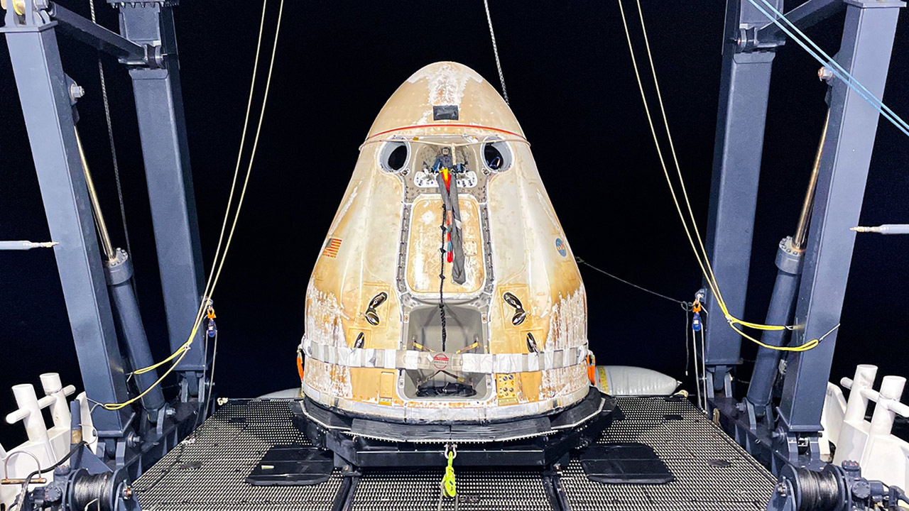 The @SpaceX #CargoDragon splashed down in the Gulf of Mexico on Friday evening and was retrieved shortly afterward by support personnel on the recovery vessel.
