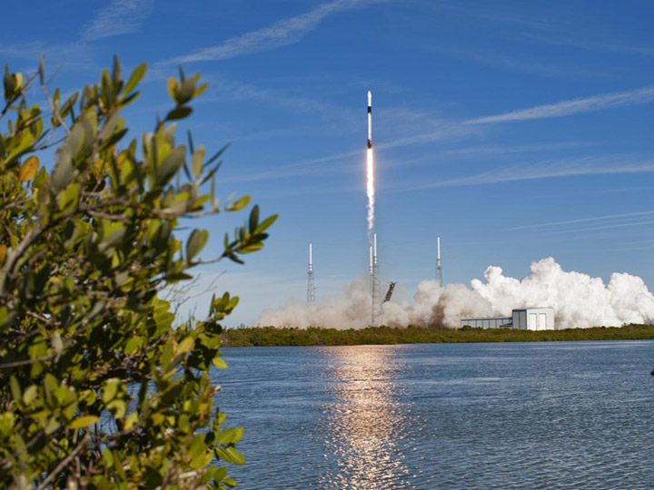 The two stage Falcon 9 launch vehicle lifts off Space Launch Complex 40 at Cape Canaveral Air Force Station carrying the SpaceXs Dragon resupply spacecraft to the International Space Station. Liftoff was at 1:16 p.m. EST, Dec. 5, 2018.
