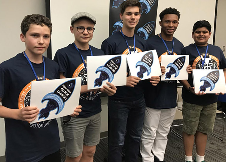 Team Orion (left to right): Finn Poulin, Graham Shunck, Xavier Gomez, Jamison Fuller, and Srikar Kaligotla.