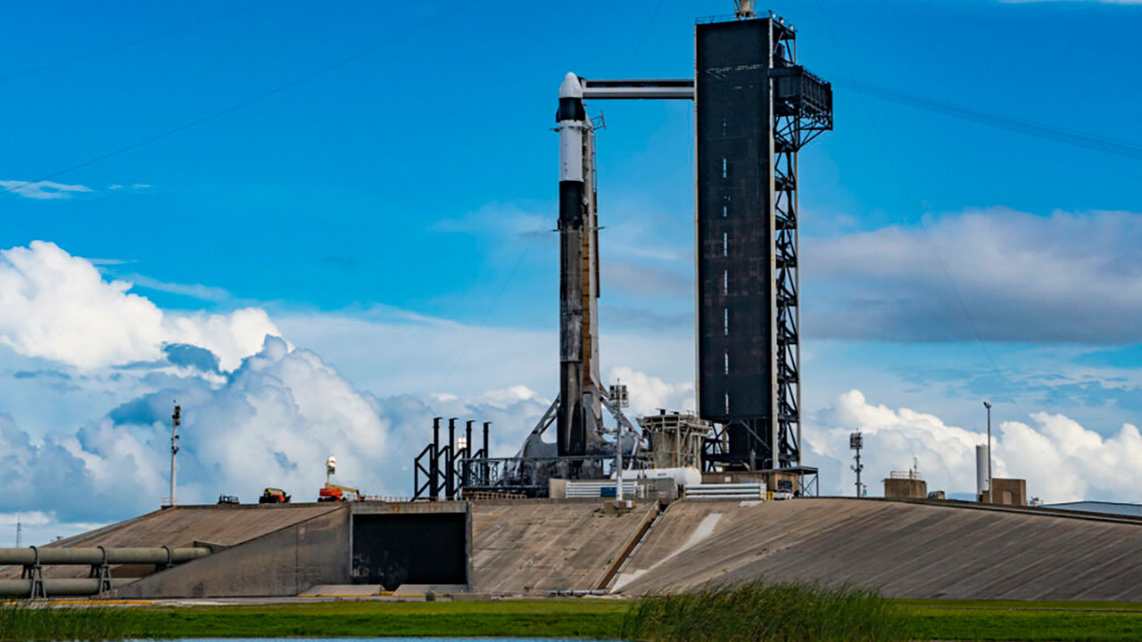 The SpaceX Falcon 9 rocket with the Dragon spacecraft atop on the pad at Launch Complex 39A at NASAs Kennedy Space Center June 2, 2023.