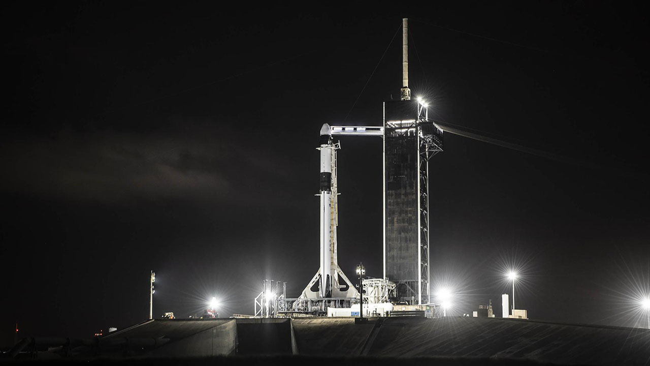 SpaceXs Falcon 9 rocket with Dragon spacecraft at Launch Complex 39A at NASAs Kennedy Space Center on Dec. 19, 2021, in preparation for launch with liftoff scheduled on Dec. 21, 2021.