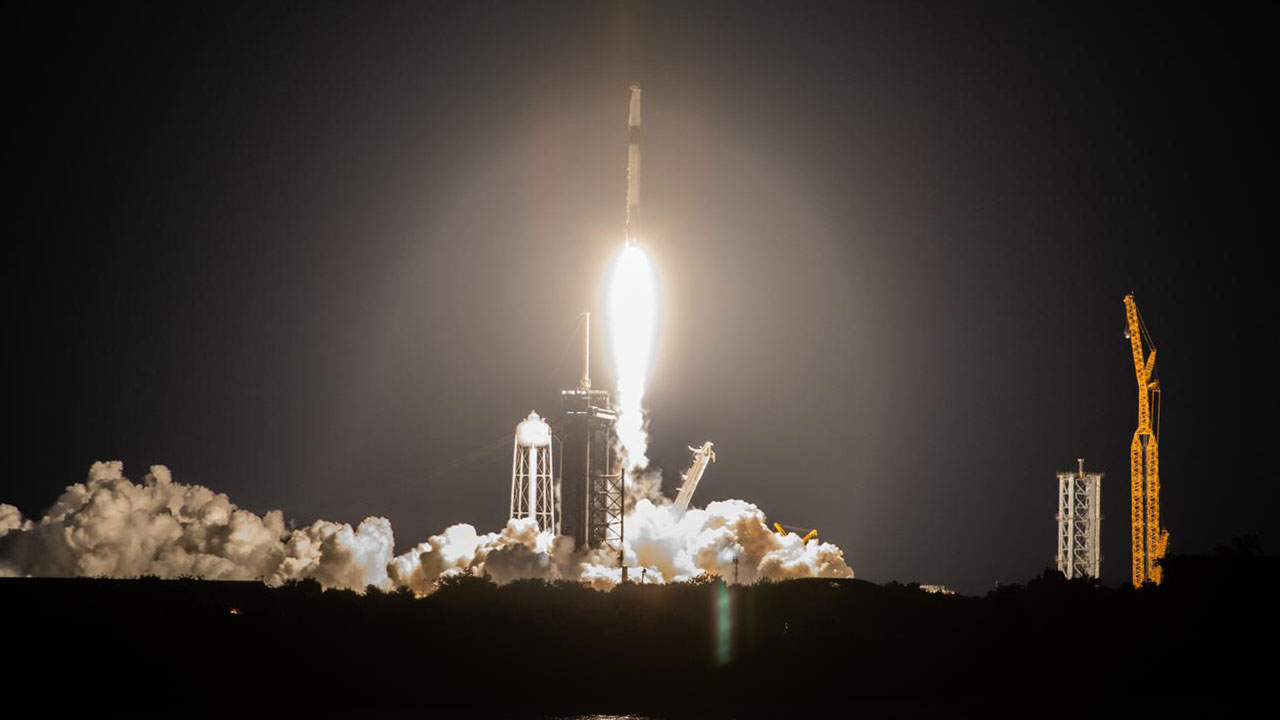 The SpaceX Falcon 9 rocket carrying the Dragon capsule soars upward after lifting off from Launch Complex 39A at NASAs Kennedy Space Center in Florida on July 14, 2022, on the companys 25th Commercial Resupply Services mission for the agency to the International Space Station. Liftoff was at 8:44 p.m. EDT. Dragon will deliver more than 5,800 pounds of cargo, including a variety of NASA investigations, to the space station. The spacecraft is expected to spend about a month attached to the orbiting outpost before it returns to Earth with research and return cargo, splashing down off the coast of Florida.