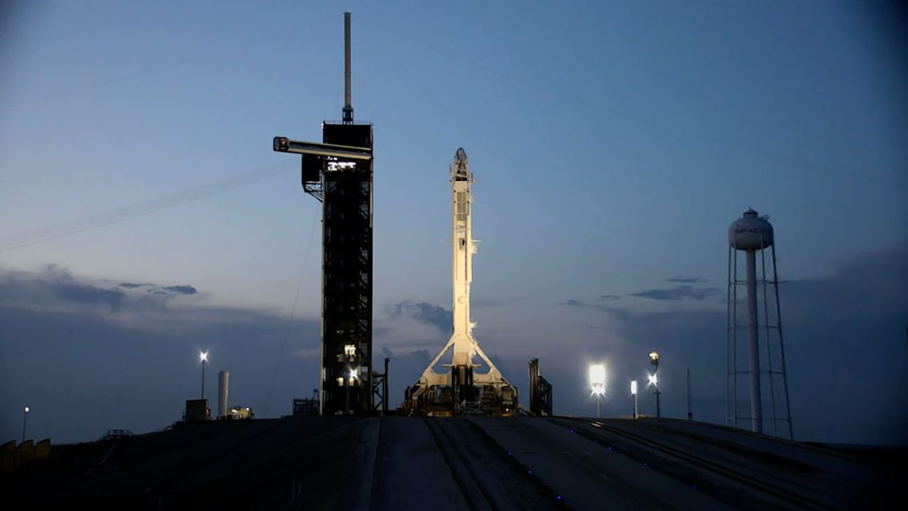 SpaceXs Falcon 9 rocket and cargo Dragon spacecraft stand ready for launch at NASA Kennedy Space Centers Launch Complex 39A in Florida on July 14, 2022.