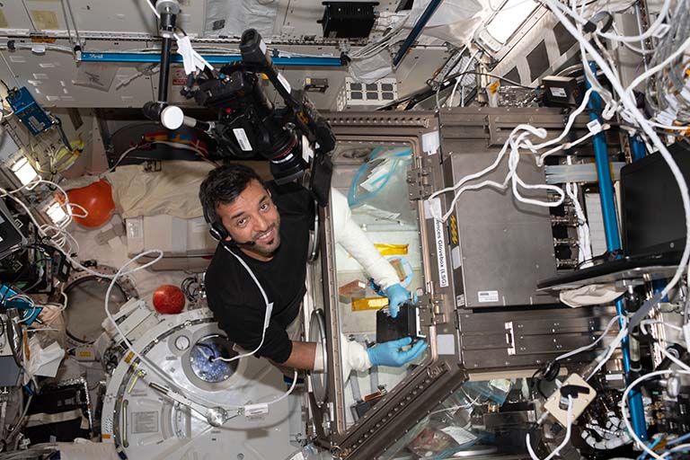 UAE astronaut Sultan Al Neyadi works on the engineered heart tissues investigations.