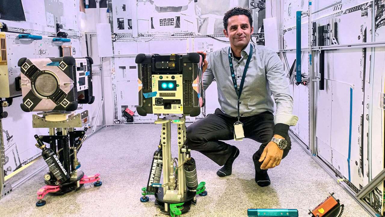 CSIRO Project Lead Dr. Marc Elmouttie with the Multi-Resolution Scanning payload, housed.within an Astrobee robot.