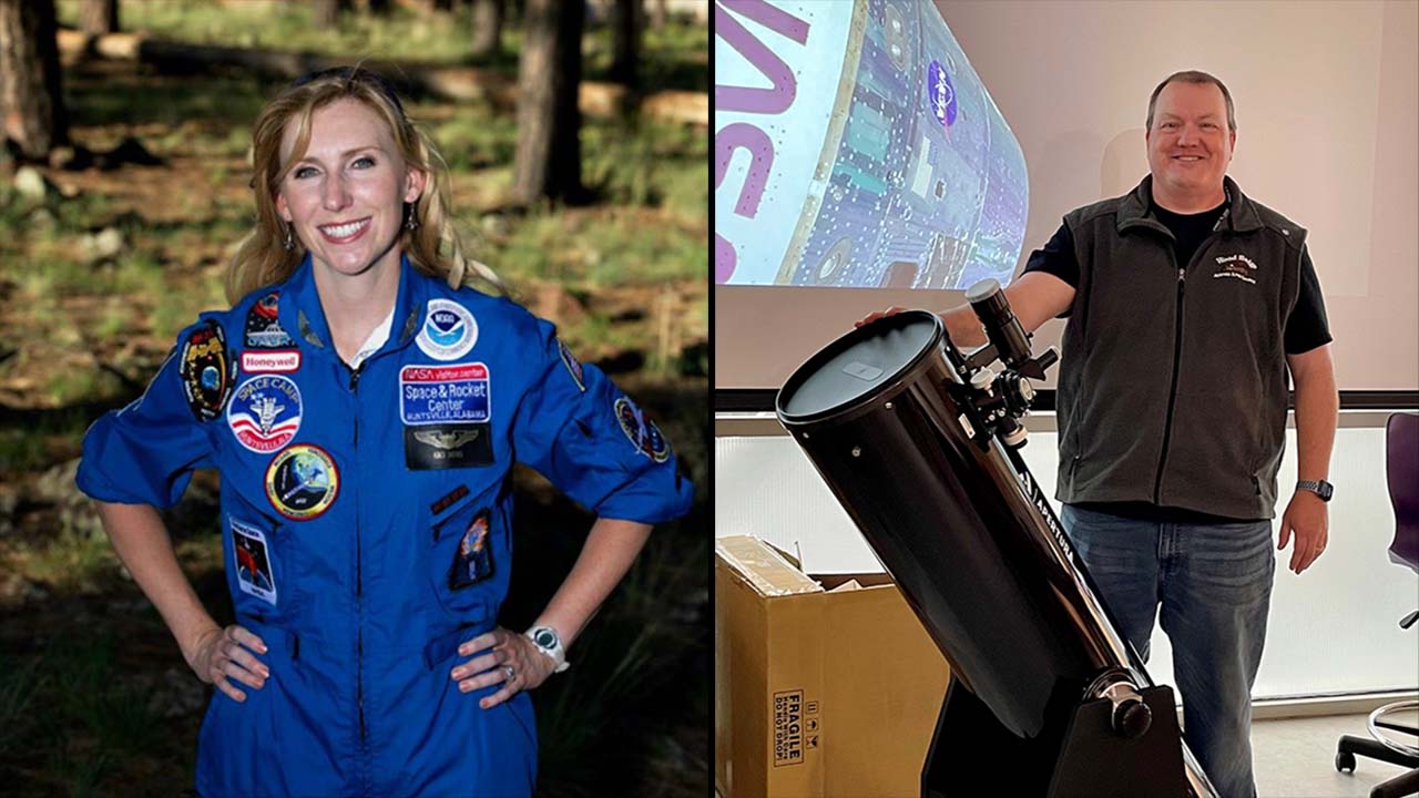 Space Station Explorer Exceptional Educator Award winner, Kaci Heins and Steve Jones, winner of the Tony So Excellence in Education Award