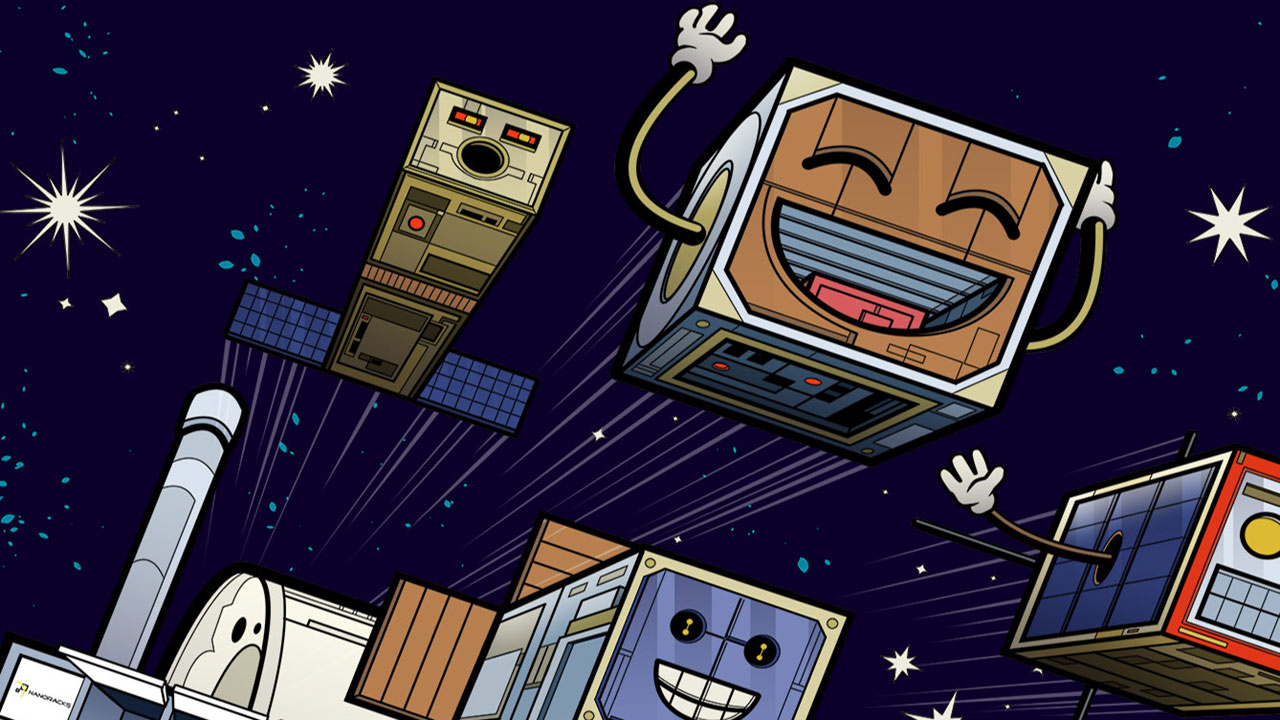 upward cartoon cubesats