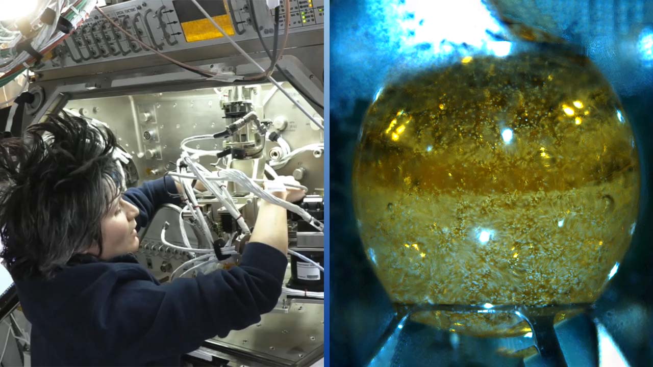 ESA astronaut Lt. Samantha Cristoforetti installing the Ring Sheared Drop system.