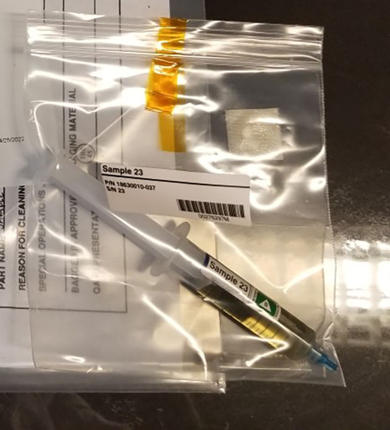 Protein solution sample for the investigation loaded into a syringe for launch to the ISS.