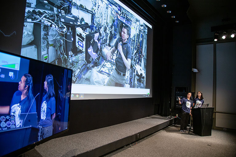 Students participating the 2023 Middle School Zero Robotics Finals at MIT with NASA astronaut Woody Hoburg.