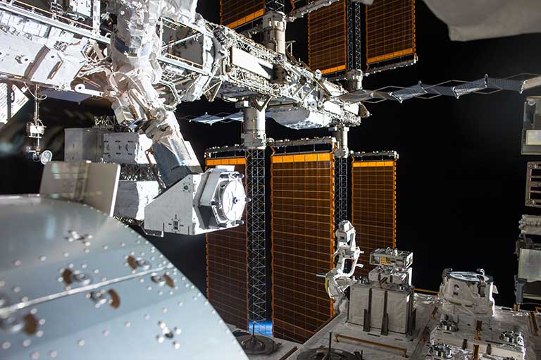 The NREP being translated to the Japanese Experiment Module Exposed Facility by the Japanese Robotic Arm.