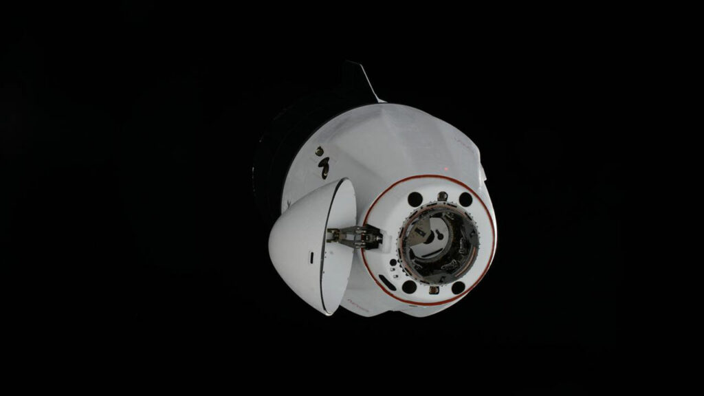 The SpaceX Dragon cargo spacecraft, on NASA's 30th Commercial Resupply Services mission, approaches the ISS on March 23, 2024.