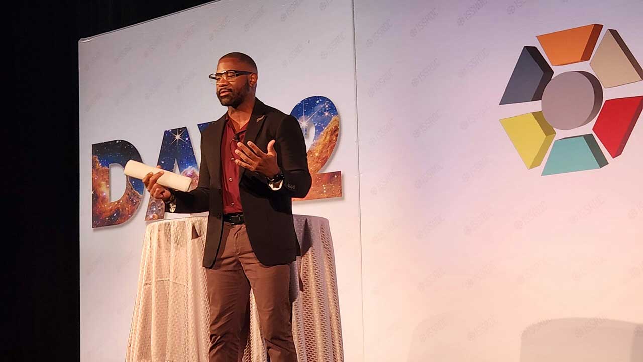 Day 2 of ISSRDC 2024 was emceed by Maynard Okereke, science communicator and founder of Hip Hop Science