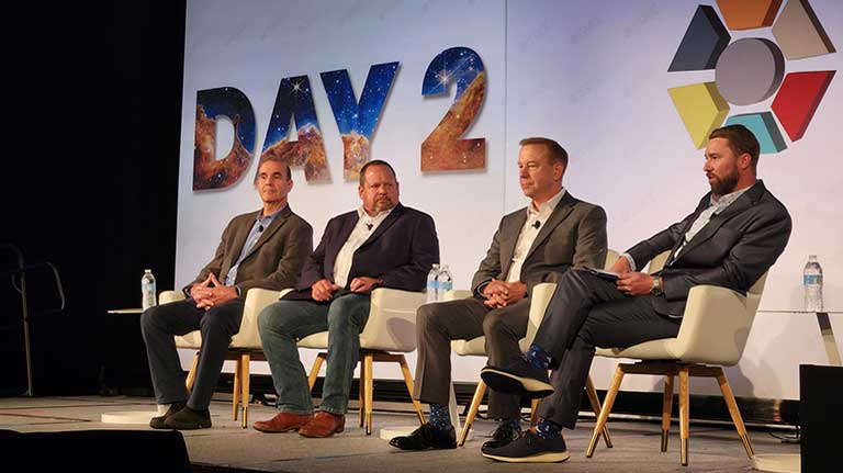 At ISSRDC 2024, ISS National Lab Director of Payload Operations Robbie Hampton moderated a fireside chat about technology development on the ISS and future LEO platforms with Tim Kopra, Starlab Space CEO; Kris Kuehnel, managing director of space exploration services at Airbus U.S. Space & Defense, Inc.; and Rick Mastracchio, director of strategy and business development at Northrop Grumman.