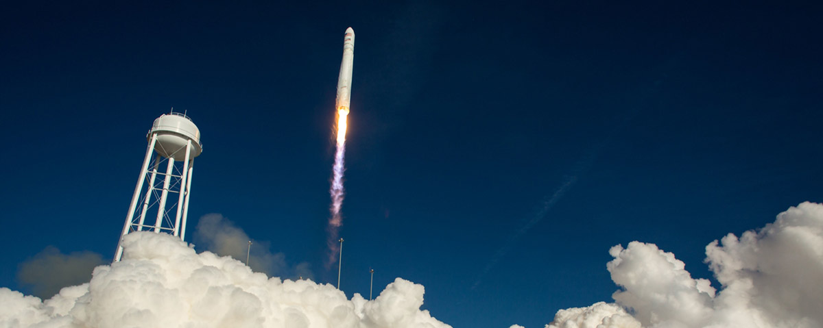 201401090006hq (9 Jan. 2014) An Orbital Sciences Corporation Antares rocket is seen as it launches from Pad 0A at NASAs Wallops Flight Facility (Virginia) on Jan. 9, 2014. Antares is carrying the Cygnus spacecraft on a cargo resupply mission to the International Space Station. The Orbital 1 mission is Orbital Sciences first contracted cargo delivery flight to the space station for NASA. Cygnus is carrying science experiments, crew provisions, spare parts and other hardware to the space station.