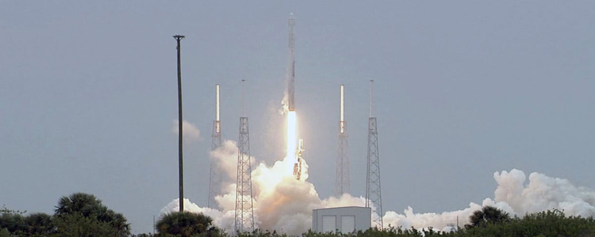 SpaceXs Falcon 9 rocket and Dragon spacecraft launched from Launch Complex 40 at the Cape Canaveral Air Force Station, Florida, for their third official Commercial Resupply (CRS) mission to the orbiting lab on April 18, 2014. Dragon returned to Earth with a parachute assisted splashdown off the coast of southern California on May 14, 2014. Dragon is the only operational spacecraft capable of returning a significant amount of supplies back to Earth, including experiments.