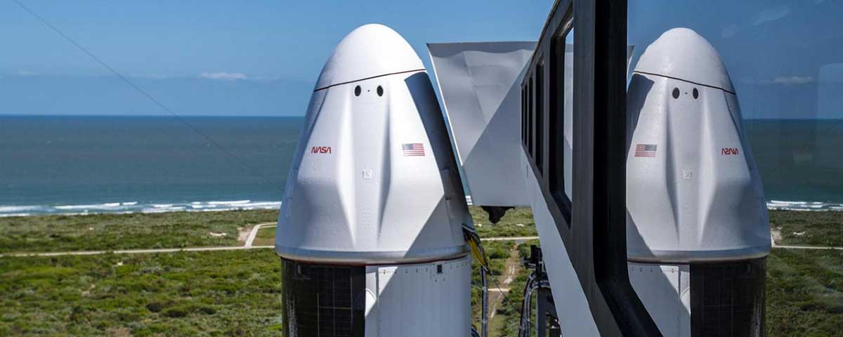 An up-close view of the SpaceX Dragon spacecraft atop the company’s Falcon 9 rocket at Cape Canaveral Space Force Station on March 19, 2024, in preparation for the 30th commercial resupply services launch to the ISS.