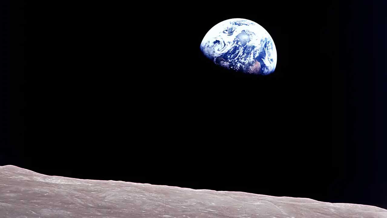 apollo08_earthrise Taken aboard Apollo 8 by Bill Anders, this iconic picture shows Earth peeking out from beyond the lunar surface as the first crewed spacecraft circumnavigated the Moon, with astronauts Anders, Frank Borman, and Jim Lovell aboard.