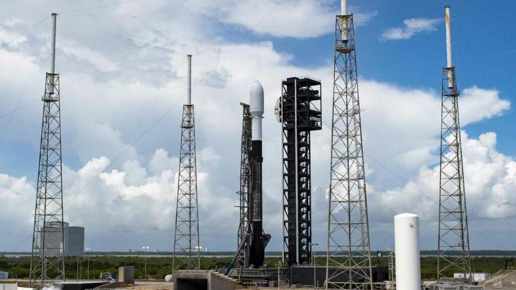 ng21-launchpad-ccafs-2024 A Northrop Grumman Cygnus resupply spacecraft, atop a SpaceX Falcon 9 rocket, stands tall at Space Launch Complex 40 at Cape Canaveral Space Force Station in Florida on Sunday, Aug. 4, 2024, in preparation for a launch to the International Space Station. Cygnus will deliver 8,200 pounds of scientific investigations and cargo to the international crew.