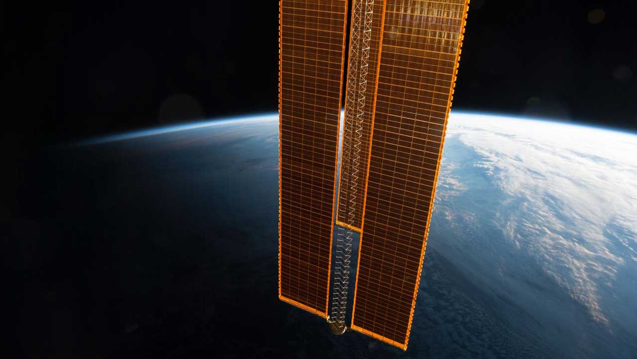 solar-array View of golden solar array with Earth limb in the background taken by the Expedition 49 crew.