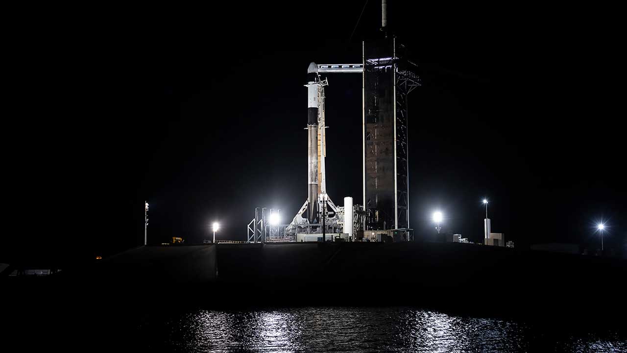 SpaceX's Falcon 9 and Dragon spacecraft preparing for launch to the ISS.