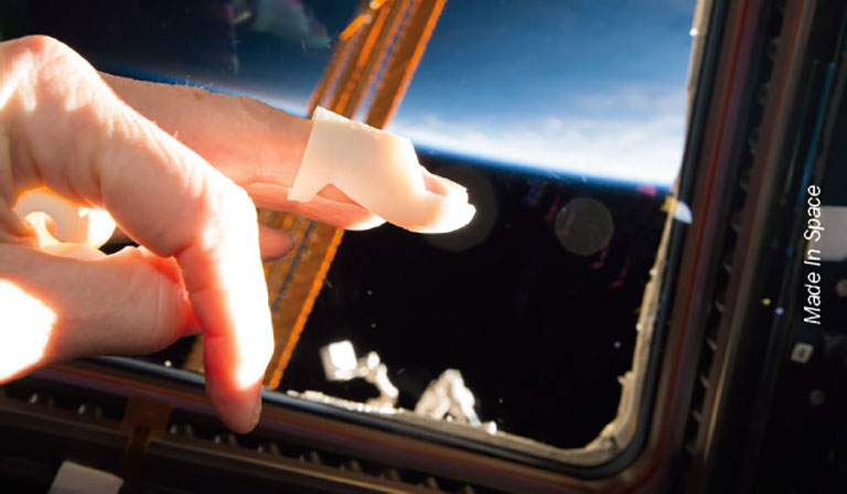 An AMF printed a custom mallet finger splint using a laser hand scan saved from the fitting process for spacesuit gloves.